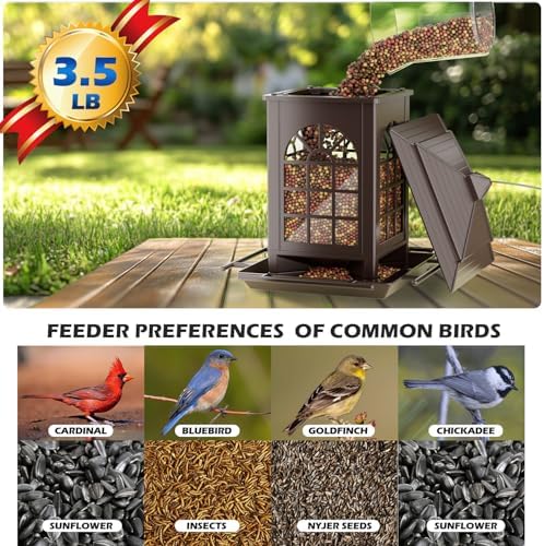 Birdream Bird Feeders for Outdoor Hanging, Assembly Required, 1-Min Easy Setup, Classic Courtyard Design, Attracting Cardinals Chickadees Goldfinches & Sparrows - Brown