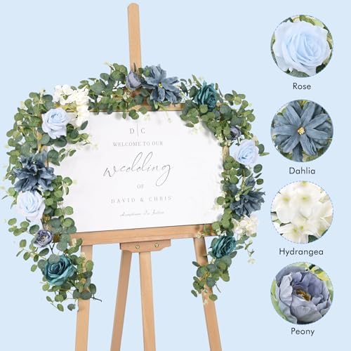 Waipfaru 2Pcs Eucalyptus Garland with Flowers, Flower Garland Decorations