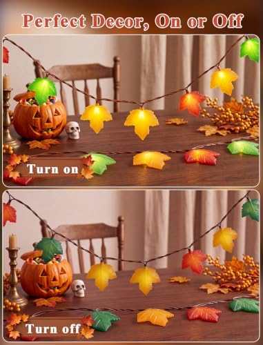 Fall Decor String Lights, 12FT 20 LED Thanksgiving Leaf Lights Plug in