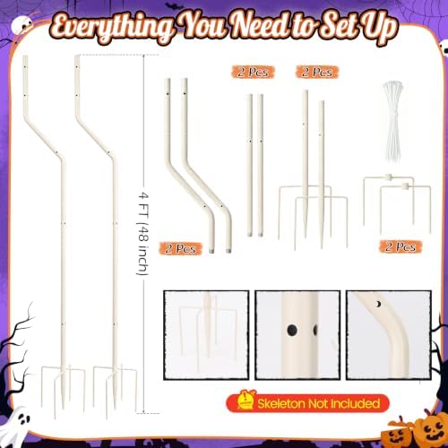 Skeleton Stand for Yard, Hidden Ground Stake for Halloween Skeletons(2Pack)
