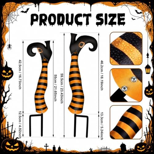 Tudomro 2 Pcs Metal Upside Down Witch Leg Halloween Outdoor Decor, Orange
