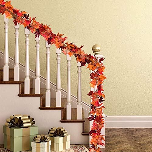 2 Pack Fall Maple Leaf Garland Artificial Maple Garland, Autumn Hanging Fall Leave Vines for Indoor Outdoor Wedding Thanksgiving Dinner Party Decor