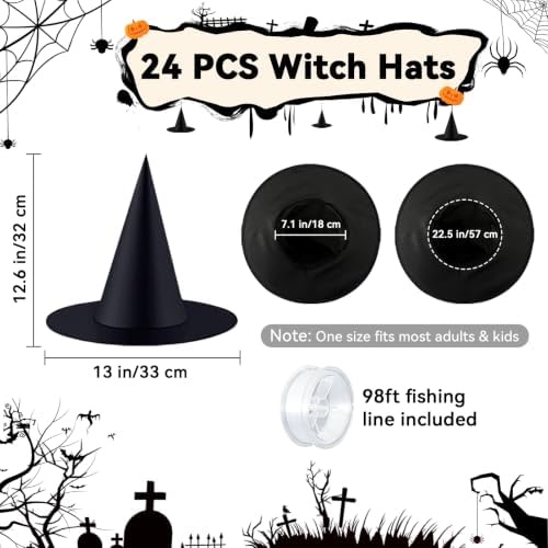 ZeeDix 24 PCS Halloween Witch Hats, Hanging Decor for Yard Porch Ceiling