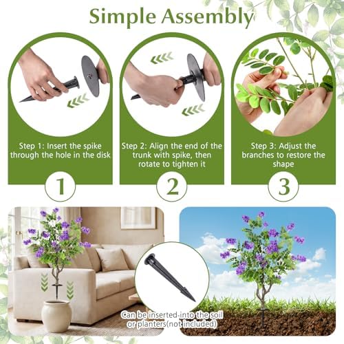 Goplus 2 Pack Artificial Locust Flower Trees, 39” Fake Evergreen Shrubs with Ground Spikes, Sophora Japonica Blossoms, Sun-Proof Indoor & Outdoor Faux Silk Plants for Home Garden Decoration