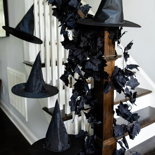 CQURE Black Maple Leaf Garland, 2PCS Halloween Garland Maple Leaves Fall Leaves Hanging Vines Halloween Thanksgiving Decor for Home Table Front Porch