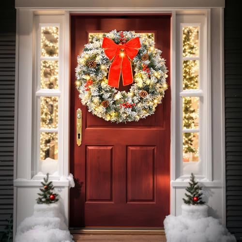 VINGLI 36" Prelit Christmas Wreath, Plug-in Artificial Wreath with 100 LED Lights & 300 Tips for Indoor Door/Window