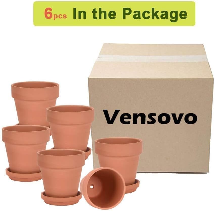 Terra Cotta Pots with Saucer - 6 Pack 5 Inch Clay Pot Ceramic Pottery Planter Cactus Flower Pots Succulent Pot Drainage