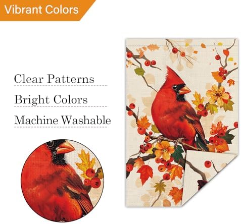 Louise Maelys Fall Cardinal Garden Flag Maple Bird Welcome 12x18 Inch Double Sided Seasonal Autumn Small Burlap Thanksgiving Holiday Yard Sign Outside Outdoor House Decoration