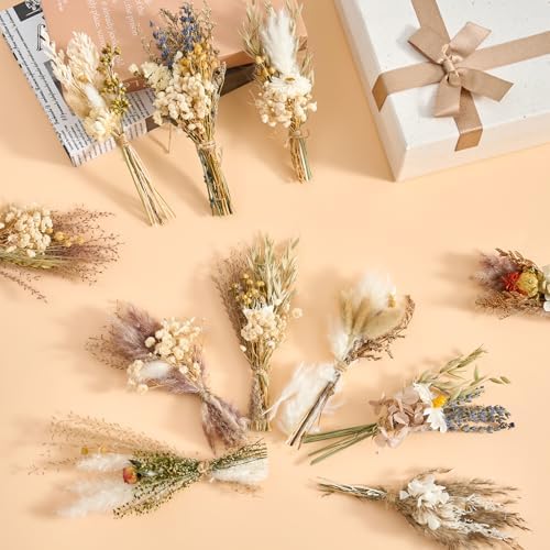 12/24PCS Handmade Dried Flower Bouquet with Stems Natural Dried Wildflowers 7.5 Inch Mini Dry Flowers for Vase Farmhouse Decor, Wedding Styling, Photography Props, Gift DIY(24pcs, Rustic)