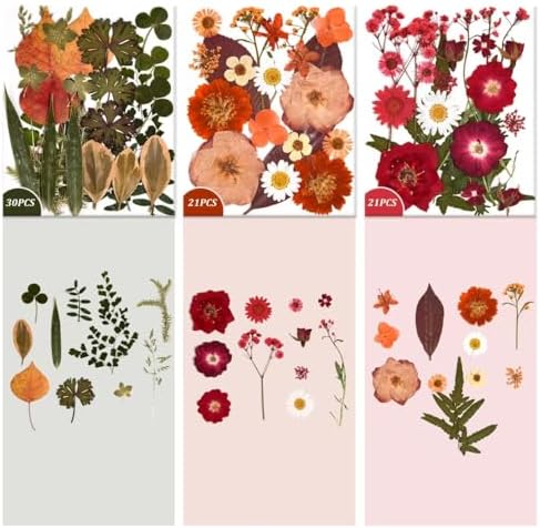 9 Packs of 200 Pressed Dried Flowers and Leaves for DIY Crafts