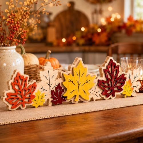 Fall Tabletop Decor Wooden Sign, Maple Leaf Fall Shelf Decor for Home