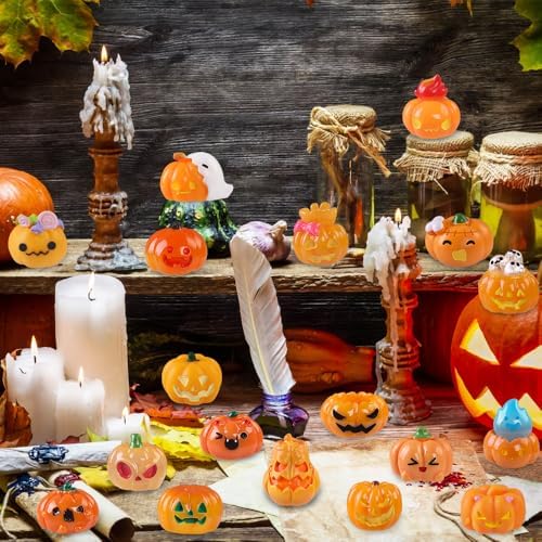 DIYDEC 24pcs Halloween Mini Pumpkins Toys Miniature Resin Figures Decor