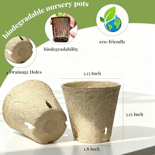 Peat Pots for Seedlings, Seed Starter Pots, 40 Pcs 3.15 Inch, Biodegradable Plant Starter Nursery Pots with Drainage Holes, Organic Round Planting Pots for Vegetables Herbs