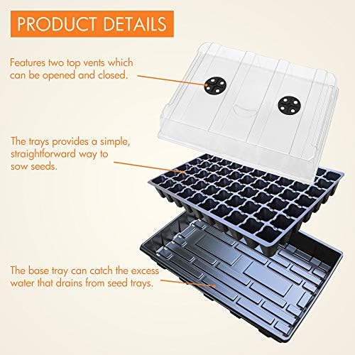 Gardzen 5 Pack Seed Starter Trays with Vented Domes 350 Cell