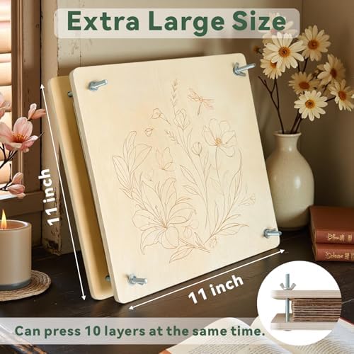 TTUGTTUG Large Flower Press with Frames, 11" x 11" Wooden Flower Press Kit