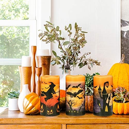 Eldnacele Halloween Flameless Flickering LED Pillar Candles with 6H Timer