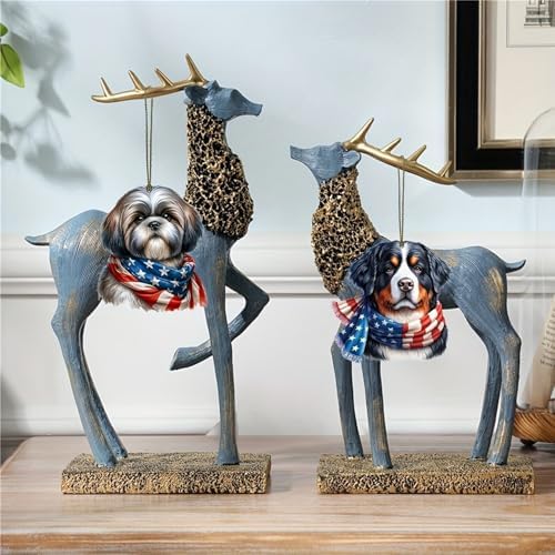 12 Pcs 4th of July Hanging Ornament for Tree 250th Anniversary Decor 2D Wooden Independence Day Cute Dog Designs Patriotic Animal Hanging Ornaments for Party Home Office Decoration