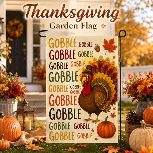 Thanksgiving Decorations - Funny Gobble Gobble Turkey Garden Flag
