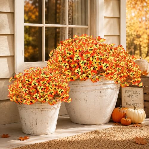 Geegoods Artificial Fall Flowers for Outdoors, Orange, 20PCS