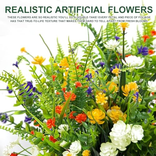 20 Bundles Artificial Flowers for Outdoors, Summer Spring Grass Camellia