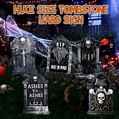 25.2inch DIY Halloween Decorations Tombstones Outdoor - 5PCS Halloween Yard Signs Decorations, Halloween Graveyard Tombstones for Graves Gravestones