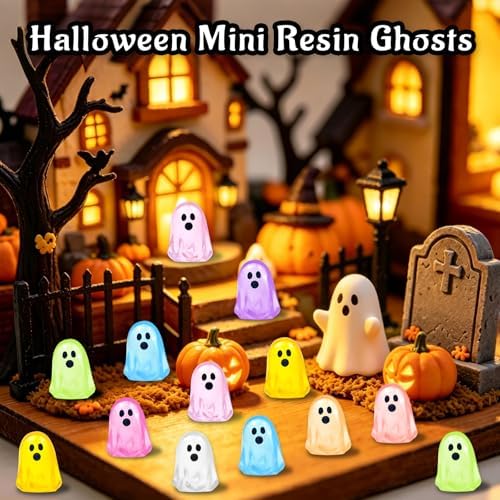 132 Pcs Halloween Luminous Mini Resin Ghost Figures Miniature Figurines