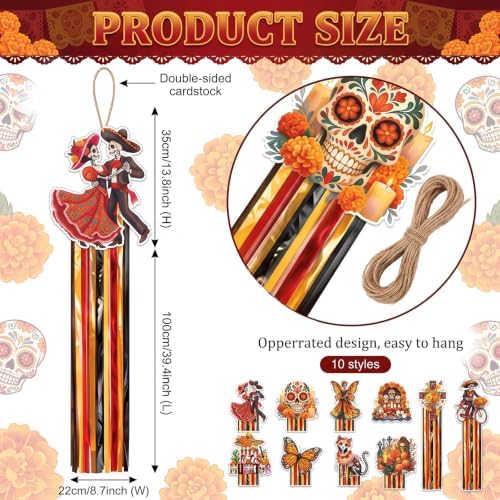 10 Pcs Day of The Dead Decoration Sugar Skull Hanging Decor 4.4 ft