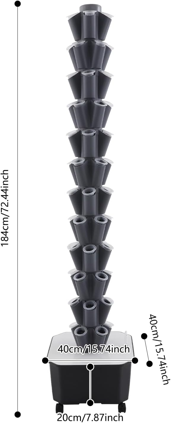 Hydroponic Grow Tower 12 Tiers 60 Holes, 6.6Gal Indoor Vertical Garden System with Water Pump, Automatic Water
