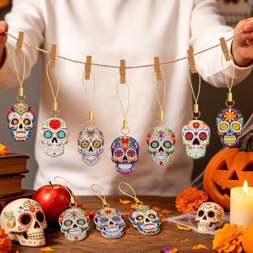 36Pcs Skull Ornaments Double Side Dia De Los Muertos Hanging Decor