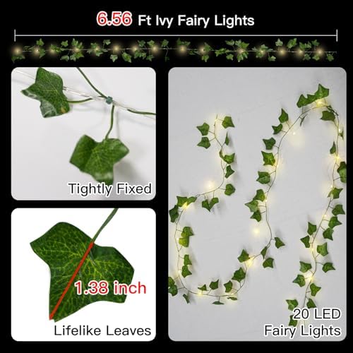 suddus Ivy Vine with Fairy Lights, 6.56ft 20LED Battery Leaf String Lights