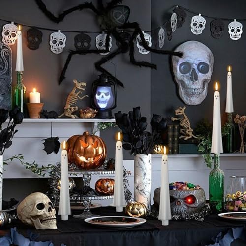 Wondise Halloween Ghost Flameless Taper Candles with Remote & Timer