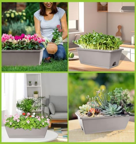 LOCONHA 7 Pack Window Box Planter, Plastic Vegetable Flower Planters Boxes