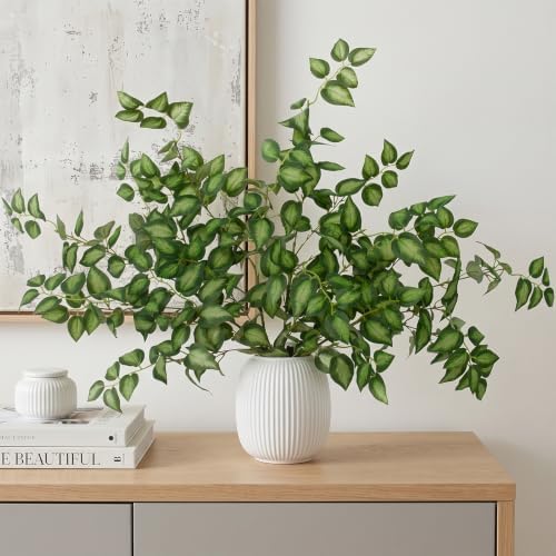 Daynight 12 Pcs Artificial Eucalyptus Leaves Stems, 35″ Long Stem Silk Plum Foliage Branches, Flexible Silk Faux Greenery for Farmhouse, Home, Kitchen and Table Centerpiece DIY Decor (12, Green)