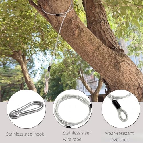 2 Pcs 80 Inch Premium Bird Feeder Hanger for Tree with Carabiner Clip，Flexible Stainless Steel Hanging Cables Chain Wire for Bird Feeders and Birdhouses，Baths, Planters，Baskets，Suet，Outdoor Camping