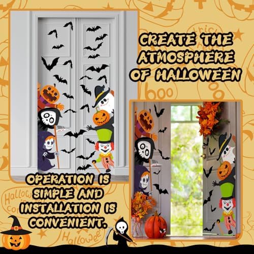 Halloween Door Decals Cute Pumpkin Demon Expression Ghost Sticker Funny Halloween Decals for Window Wall Indoor Outdoor Party Decoration
