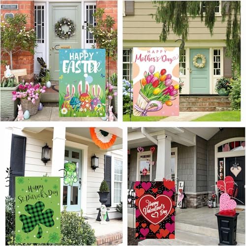 Seasonal Garden Flags Set of 12, Double Sided 12x18 Inch Yard Flags