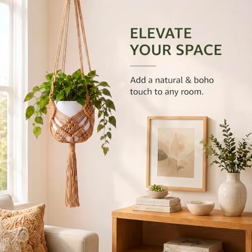 Shappy 1 Pack Boho Macrame Plant Hanger for Indoor