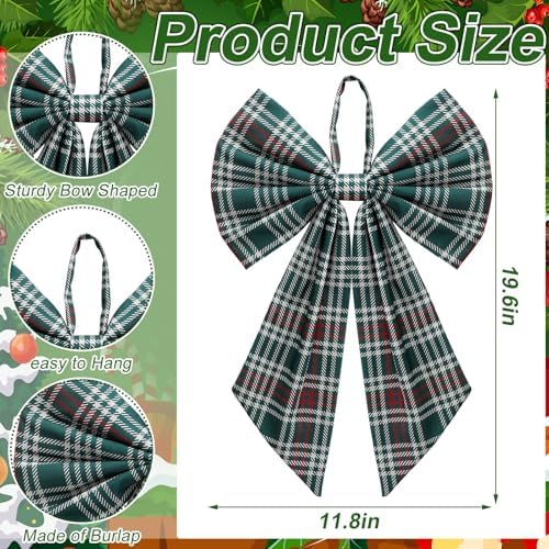 Suncalla 2 Pcs Red Green Christmas Plaid Wreath Bows 18'' x 12''