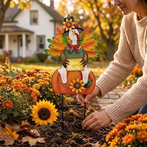 TERESA'S COLLECTIONS Fall Outdoor Decor Metal Pumpkin Garden Stake 29"