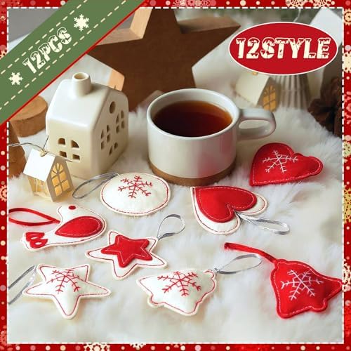 Smoothnovelty 12 Christmas Felt Ornaments 3D Snowflake Hanging Tree Decor