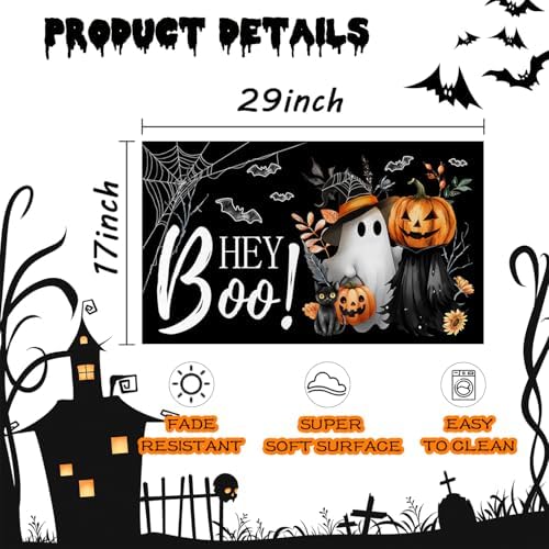 Halloween Door Mat Hey Boo Welcome Mat Scary Entry Rug 17x29 Inch