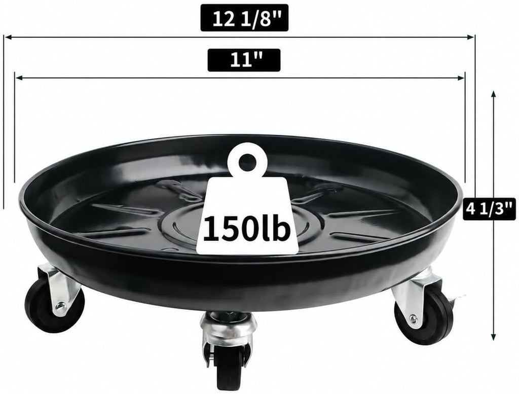 12 Plant Caddy with Wheels, Indoor Outdoor Rolling Caddy, 2-Pack Black | Entirely Made of Metal, 4 x 360° Wheels