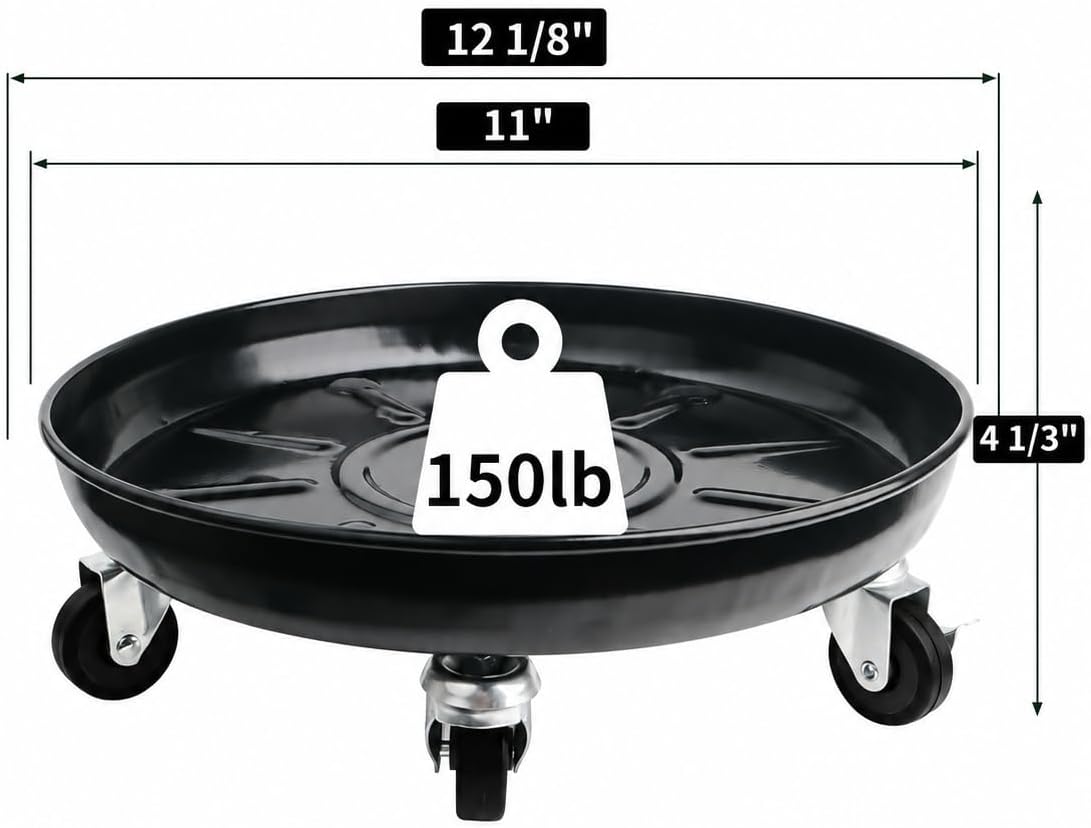 12 Plant Caddy with Wheels, Indoor Outdoor Rolling Caddy, 2-Pack Black | Entirely Made of Metal, 4 x 360° Wheels