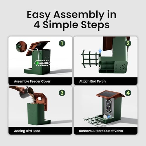 Smart Bird Feeder with Camera Solar Powered 2K HD Video, 10,000+ Species AI Recognition, Real-Time App Alerts, and Weatherproof Design for Effortless Birdwatching, Gift for Bird Lovers, Brown