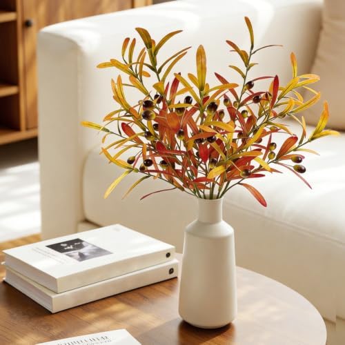 SNAIL GARDEN 4Pcs Fall Faux Olive Branches with Berries,Gradual Color
