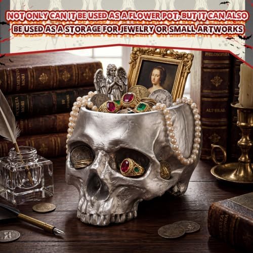 2 Pack Halloween Skull Planter, Silver, Modern