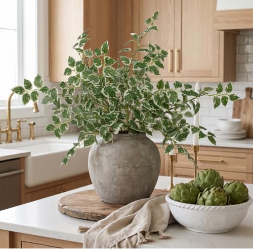 Daynight 12 Pcs Artificial Eucalyptus Leaves Stems, 35″ Long Stem Silk Plum Foliage Branches, Flexible Silk Faux Greenery for Farmhouse, Home, Kitchen and Table Centerpiece DIY Decor (12, Light Green)