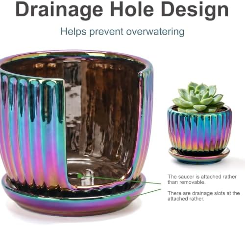 Ceramic Planters,Plant Pots with Drainage Holes & Saucers Set of 3(Purple)