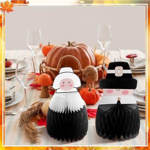 Fourluoo 6 Pcs Fall Pilgrim Honeycomb Centerpiece, Thanksgiving Table Decor