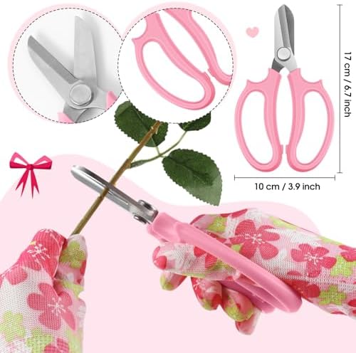 14 Pcs Mother's Day Rose Stripper Thorn Remover Tool Garden Pruning Shears Scissors Kit Leaf Stripping Tool Floral Gloves and Floral Tape Flower Stripper Kit Gift for Wedding Outdoor Gardening(Pink)